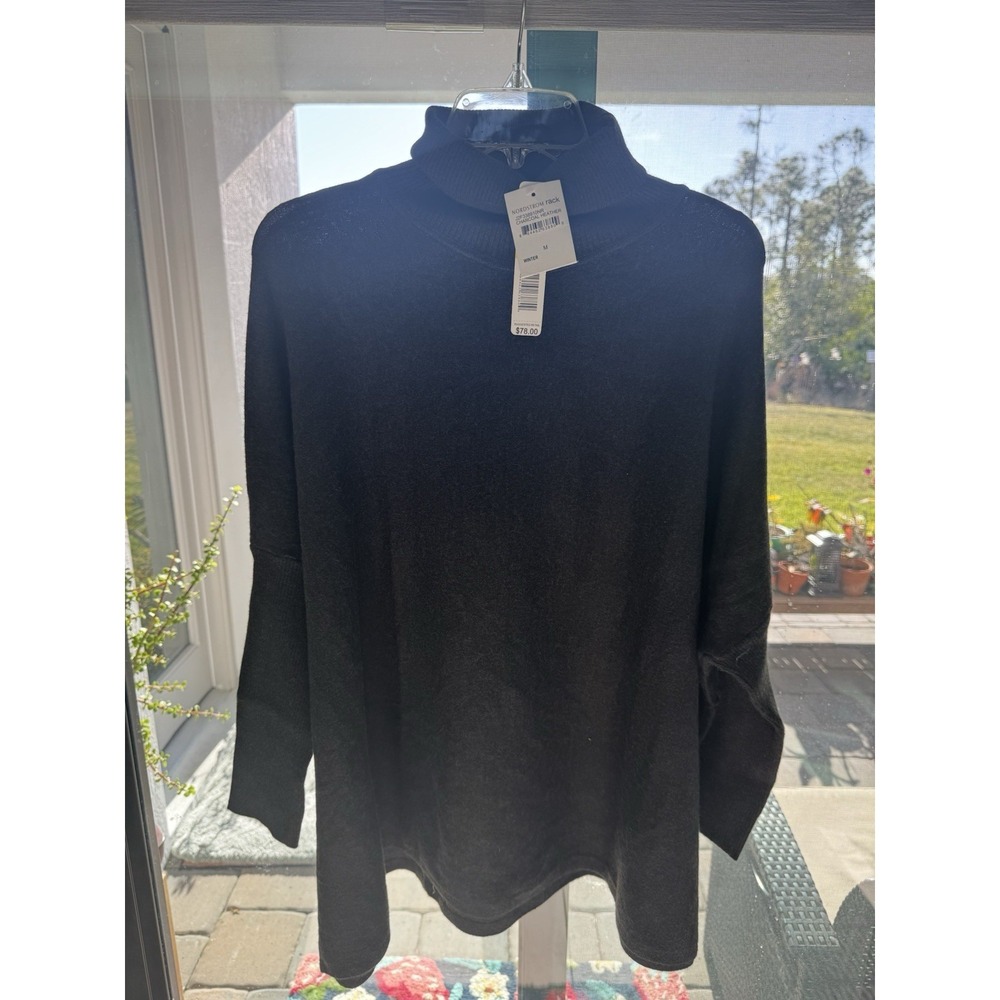NWT Joseph A. Turtleneck Sweater Poncho Ruffle Hem Buttons Rayon Charcoal Sz M - Picture 7 of 10